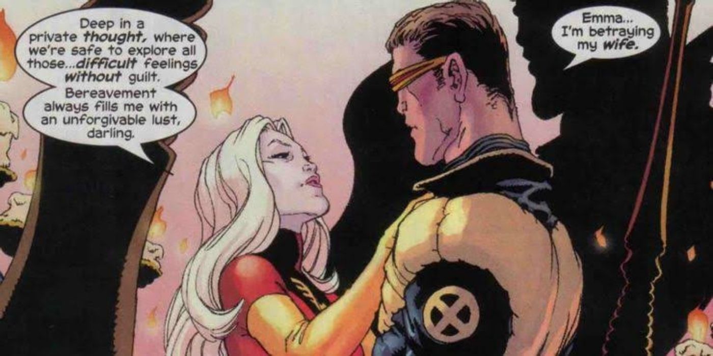 Emma and Cyclops embracing in their minds