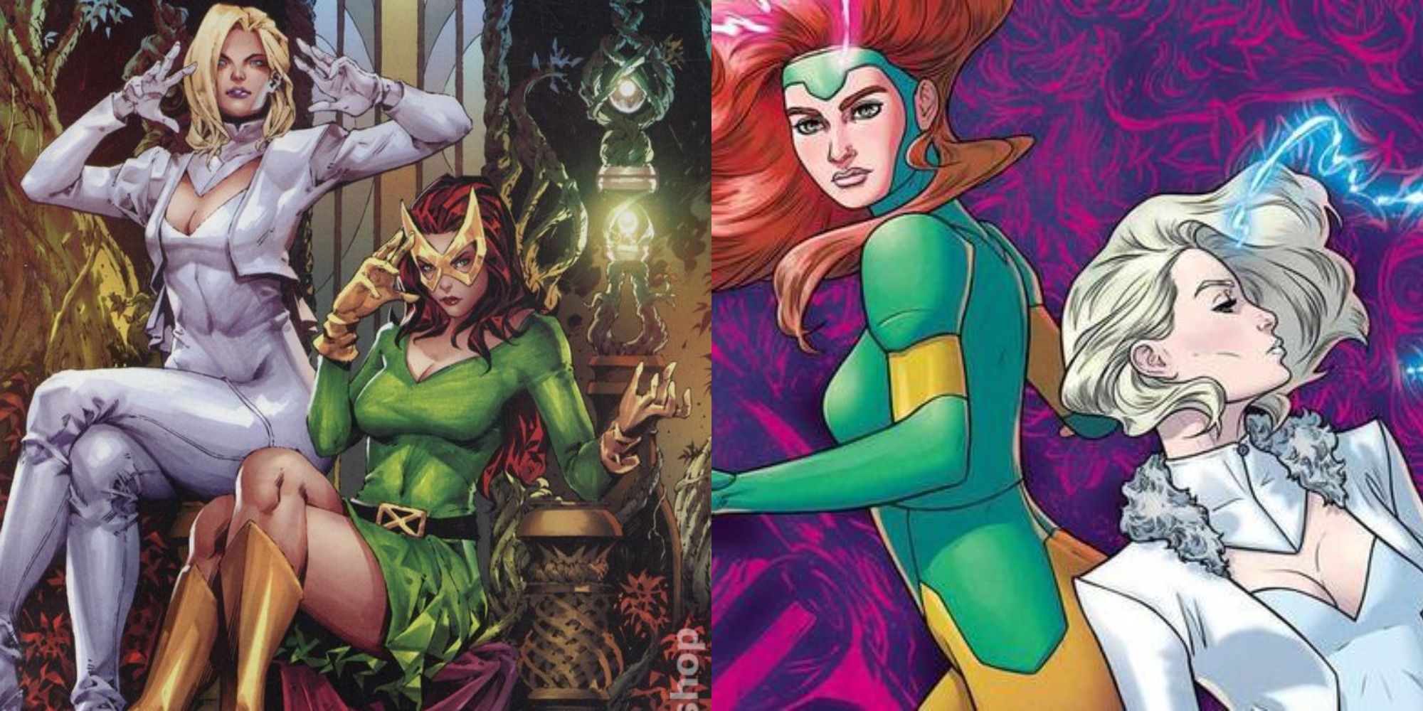 Split image showing Jean Grey and Emma Frost together in the comics
