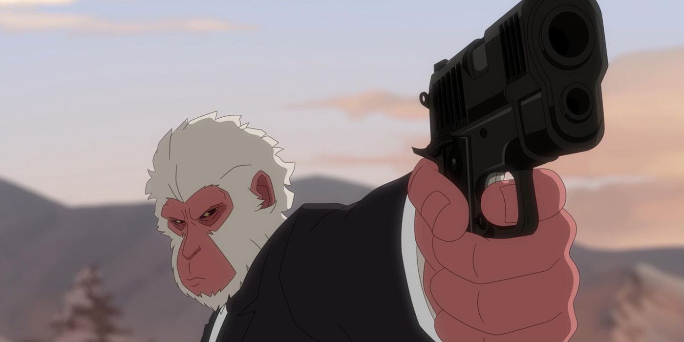 Marvel's Hit-Monkey holds a gun