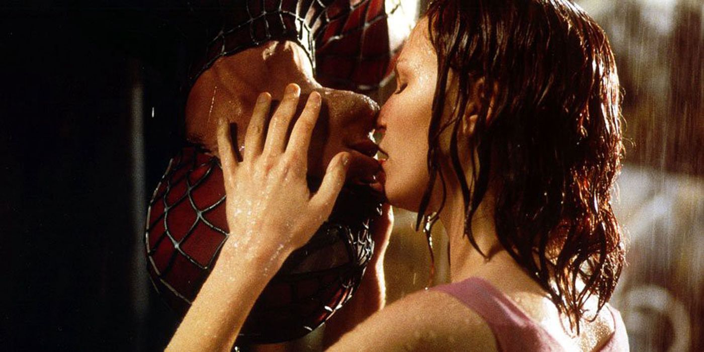 Mary Jane kisses Spider-Man in the movies.