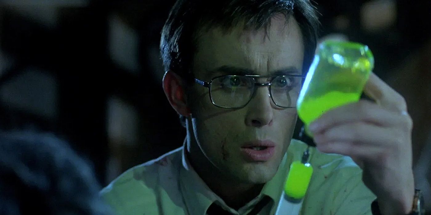 A medical student working on a tissue reanimation formula in The Re-Animator