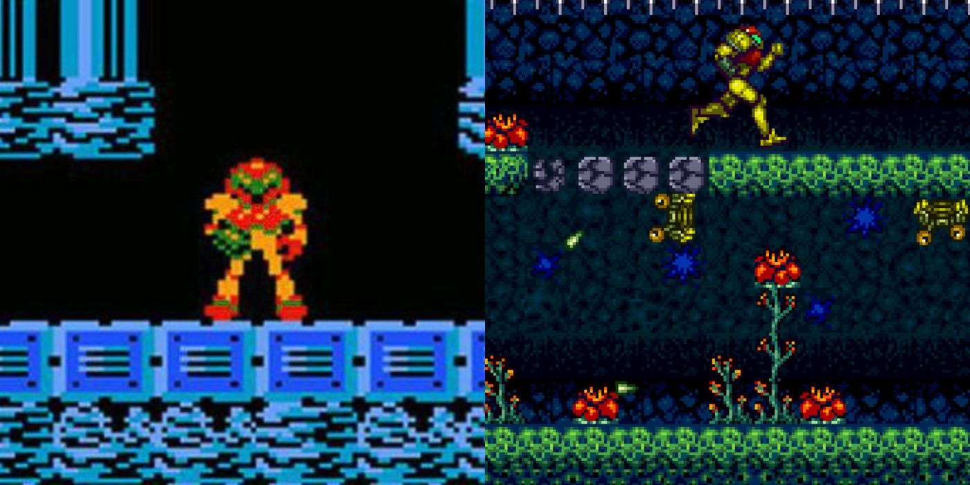 Samus as she appeared in her Metroid games on NES and SNES