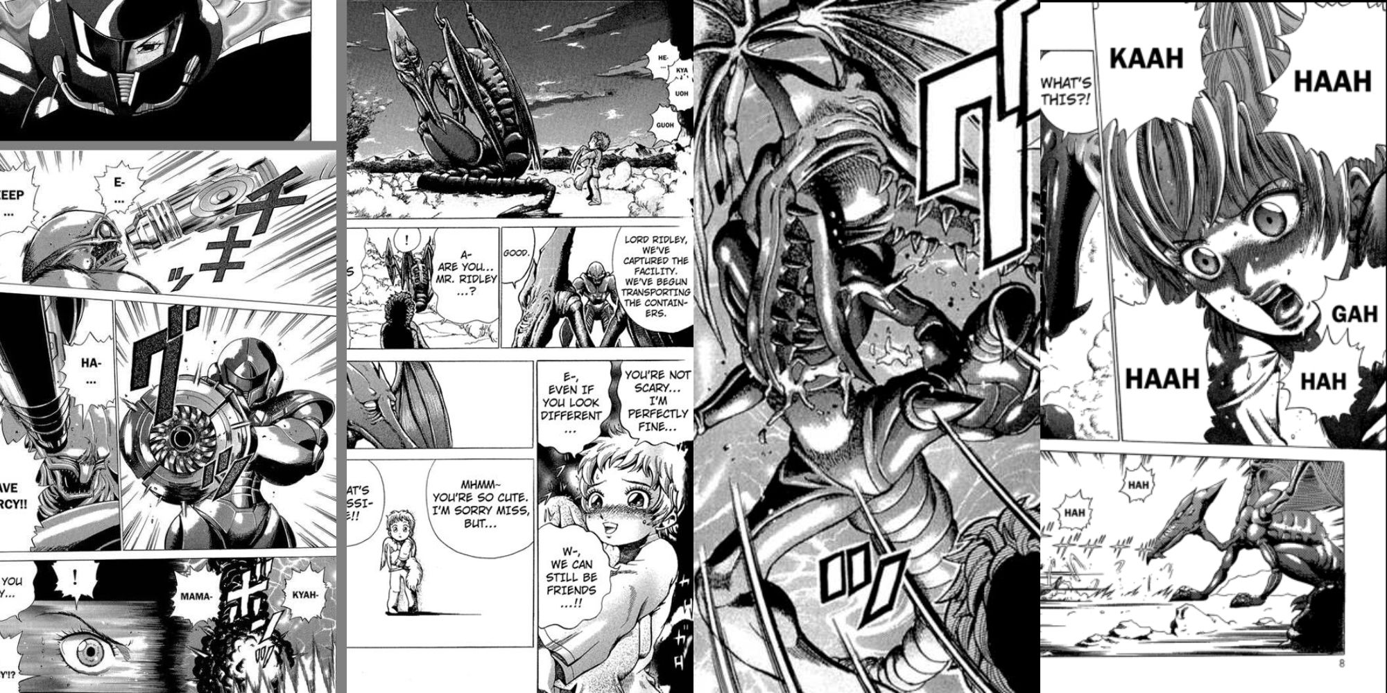 four pages from the Metroid manga