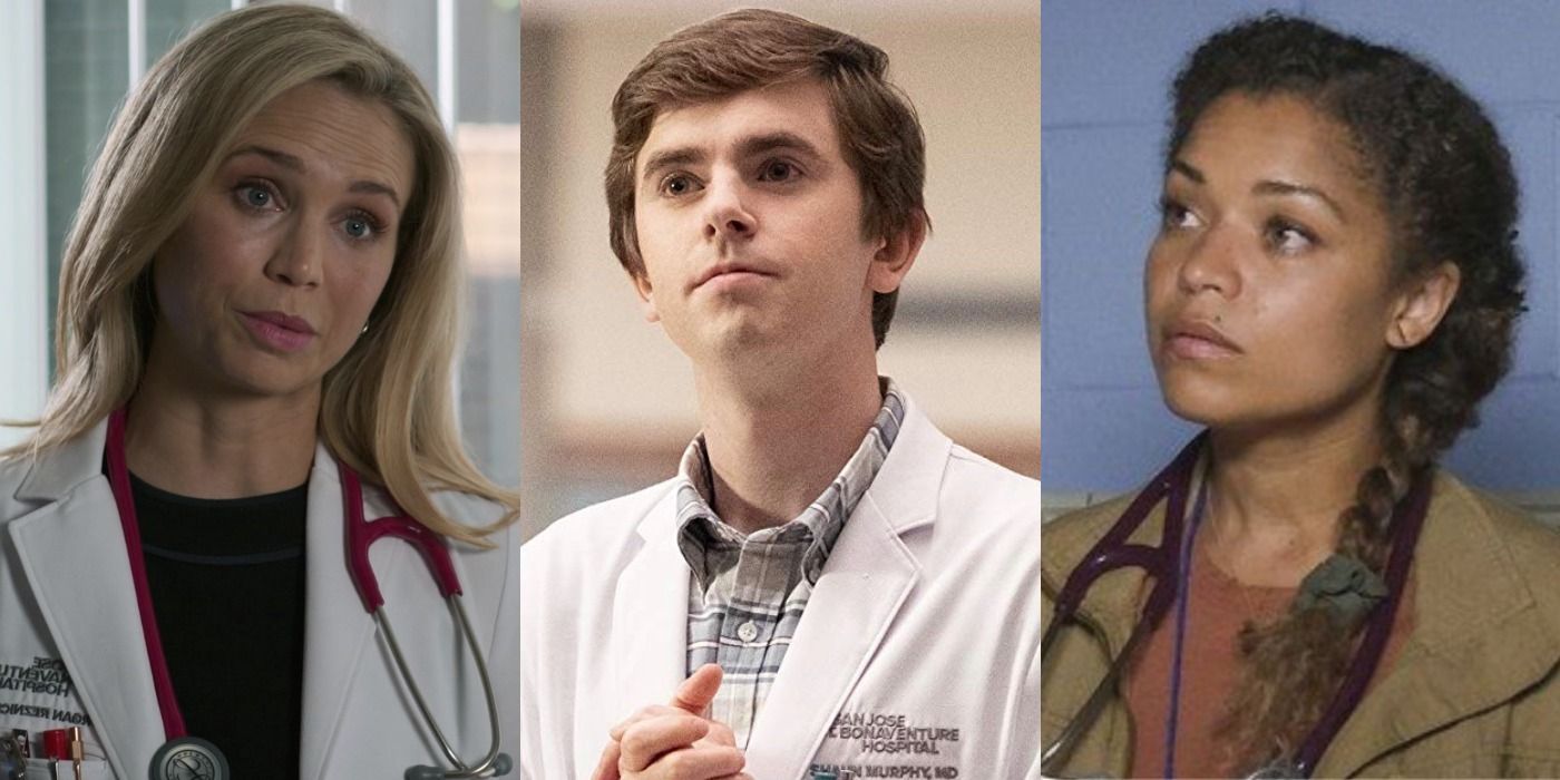 Three images showing Dr. Morgan Reznick, Dr. Shaun Murphy, and Dr. Claire Brown in The Good Doctor.