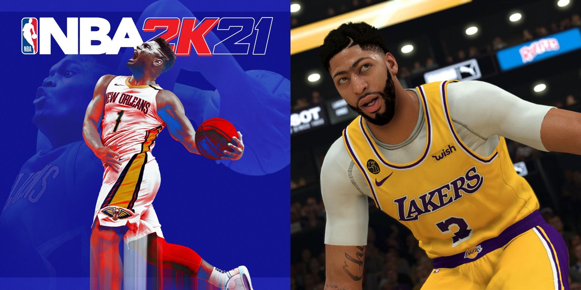 Two side by side images from NBA 2K video game.