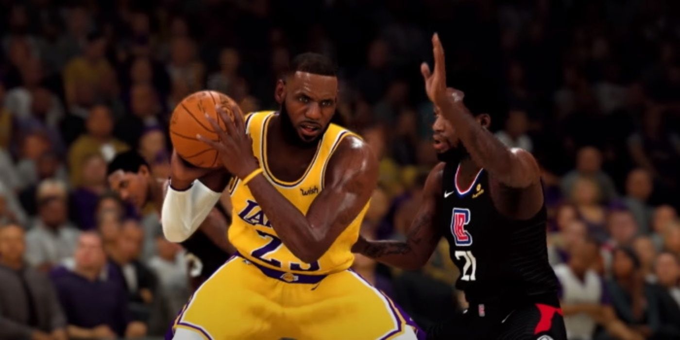 A player defending the ball in NBA 2K21