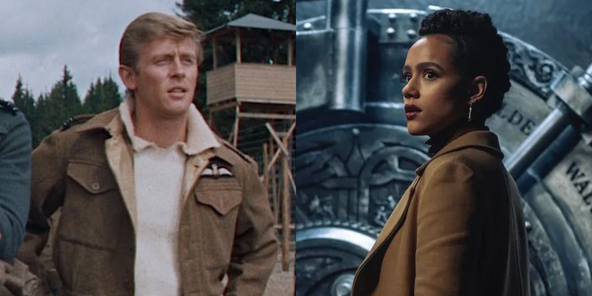 Split image of John Leyton in The Great Escape and Nathalie Emmanuel in Army of Thieves 
