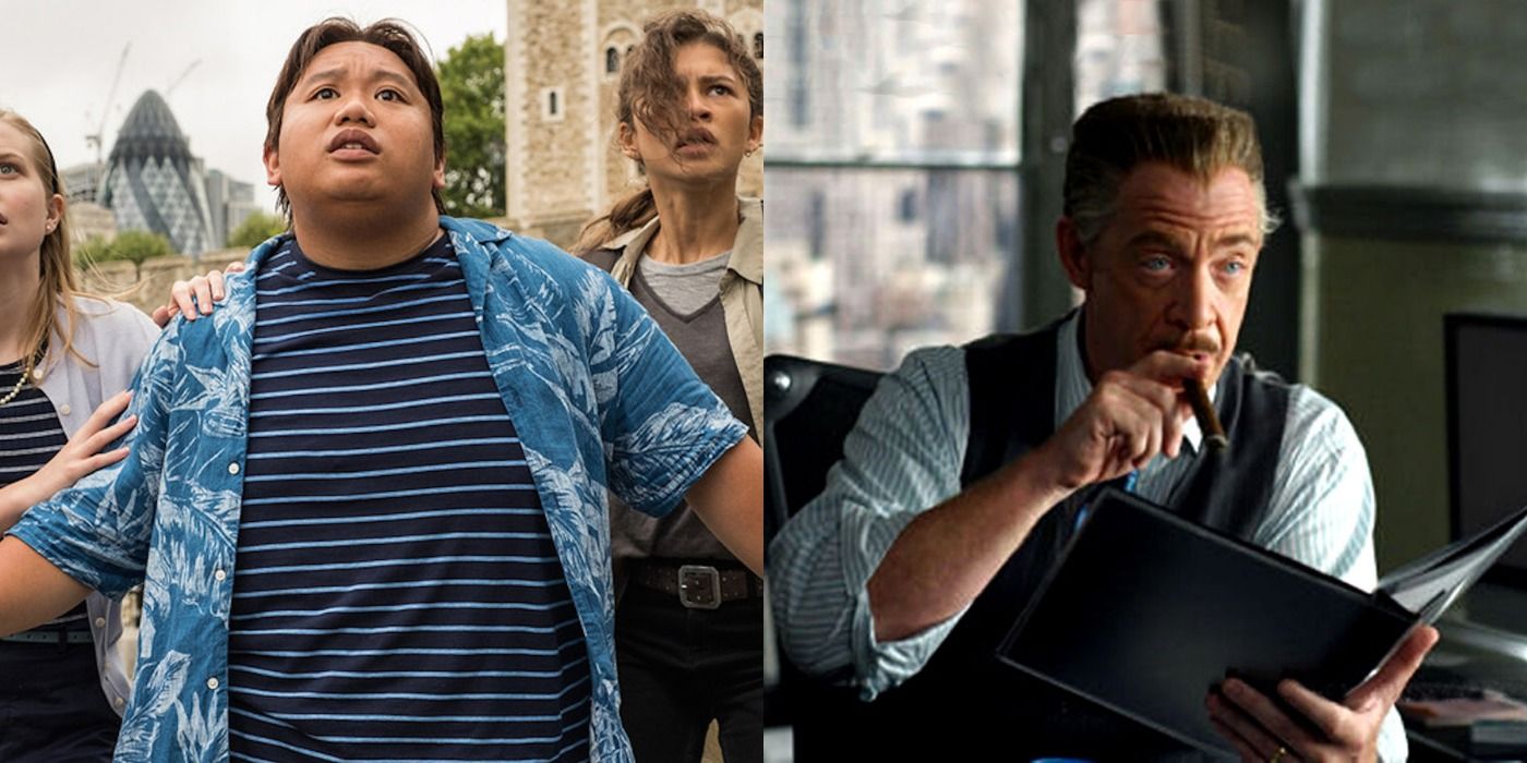 Split image of Ned Leeds and J Jonah Jameson in Spider-Man movies.