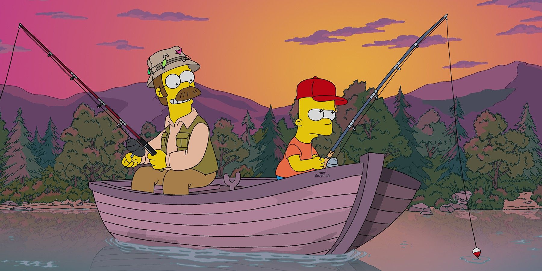 Ned and Bart fishing in The Simpsons Movie