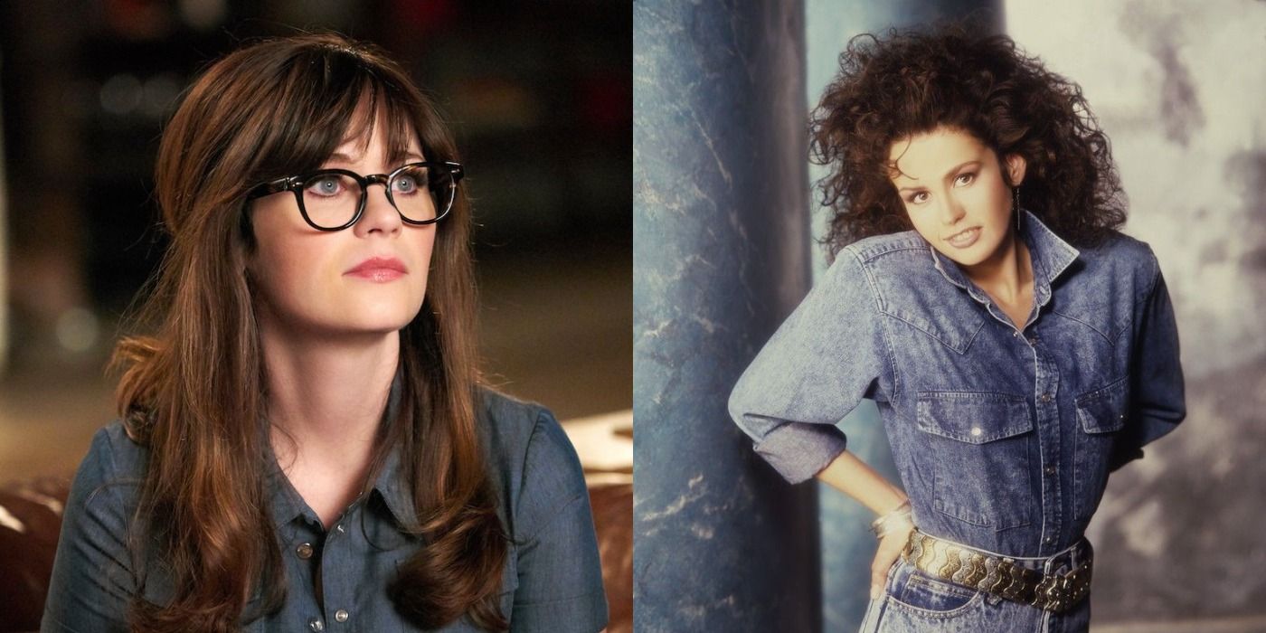 Split image showing Jess in New Girl and Marie Osmond