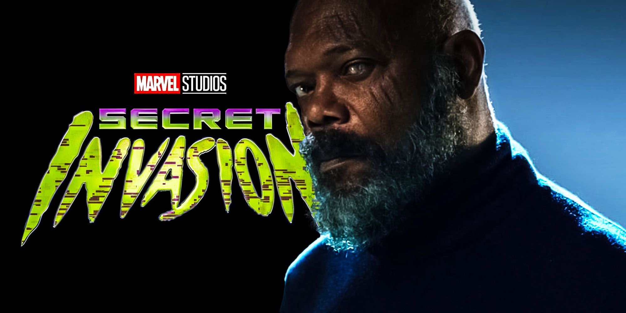 Superimposed image of Sam Jackson as Nick Fury and the Secret Invasion logo.