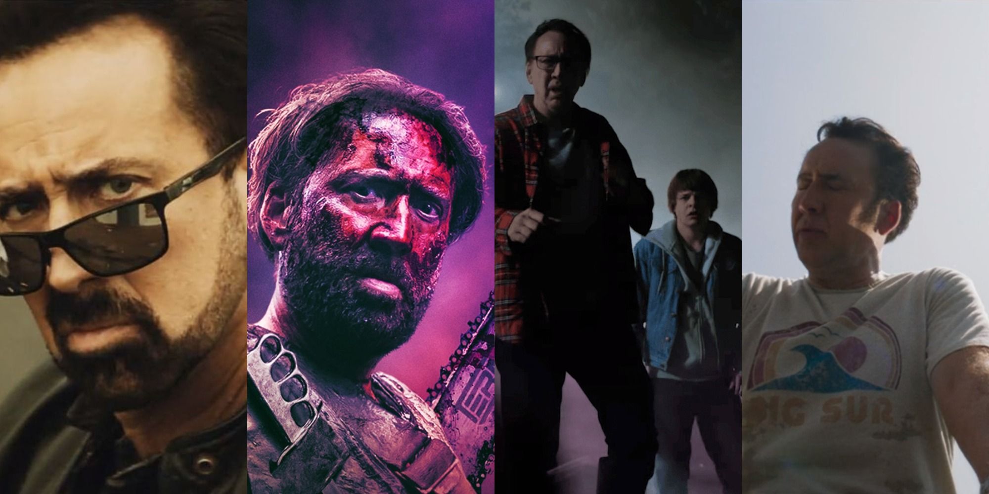 Nicolas Cage in Willy's Wonderland, Mandy, Color Out of Space, and Mom and Dad
