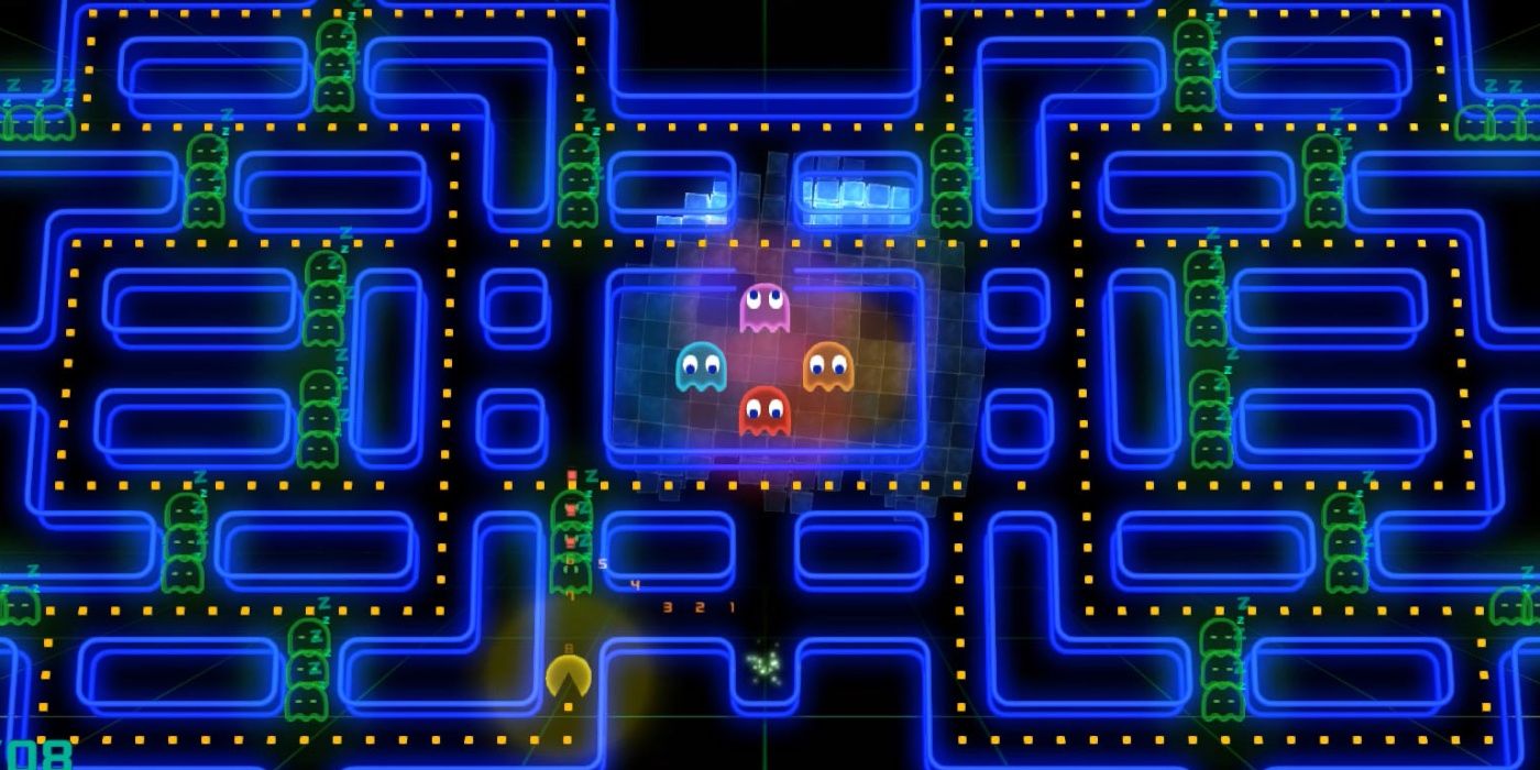 Um dos labirintos sendo jogados no Pac-Man Championship Edition
