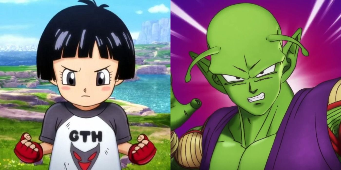 Split image of Pan and Piccolo in Dragon Ball Super: Super Hero