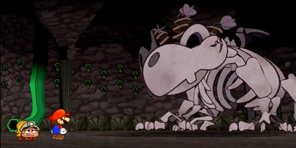 The Bonetail boss fight from Paper Mario: The Thousand-Year Door.