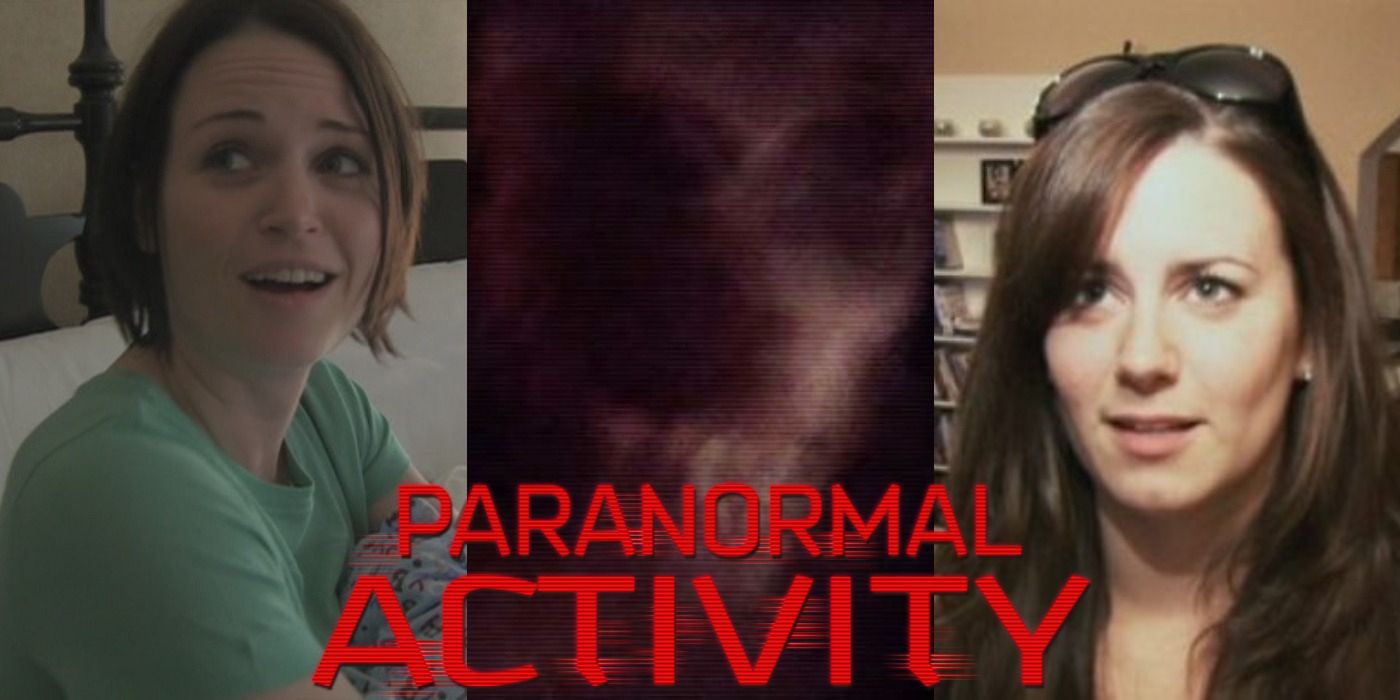 A collage of the Paranormal Activity movie characters Kristi, Katie, and Tobi.