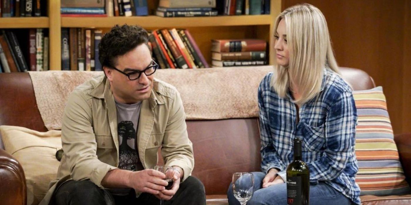 Penny and Leonard talk on the couch on TBBT
