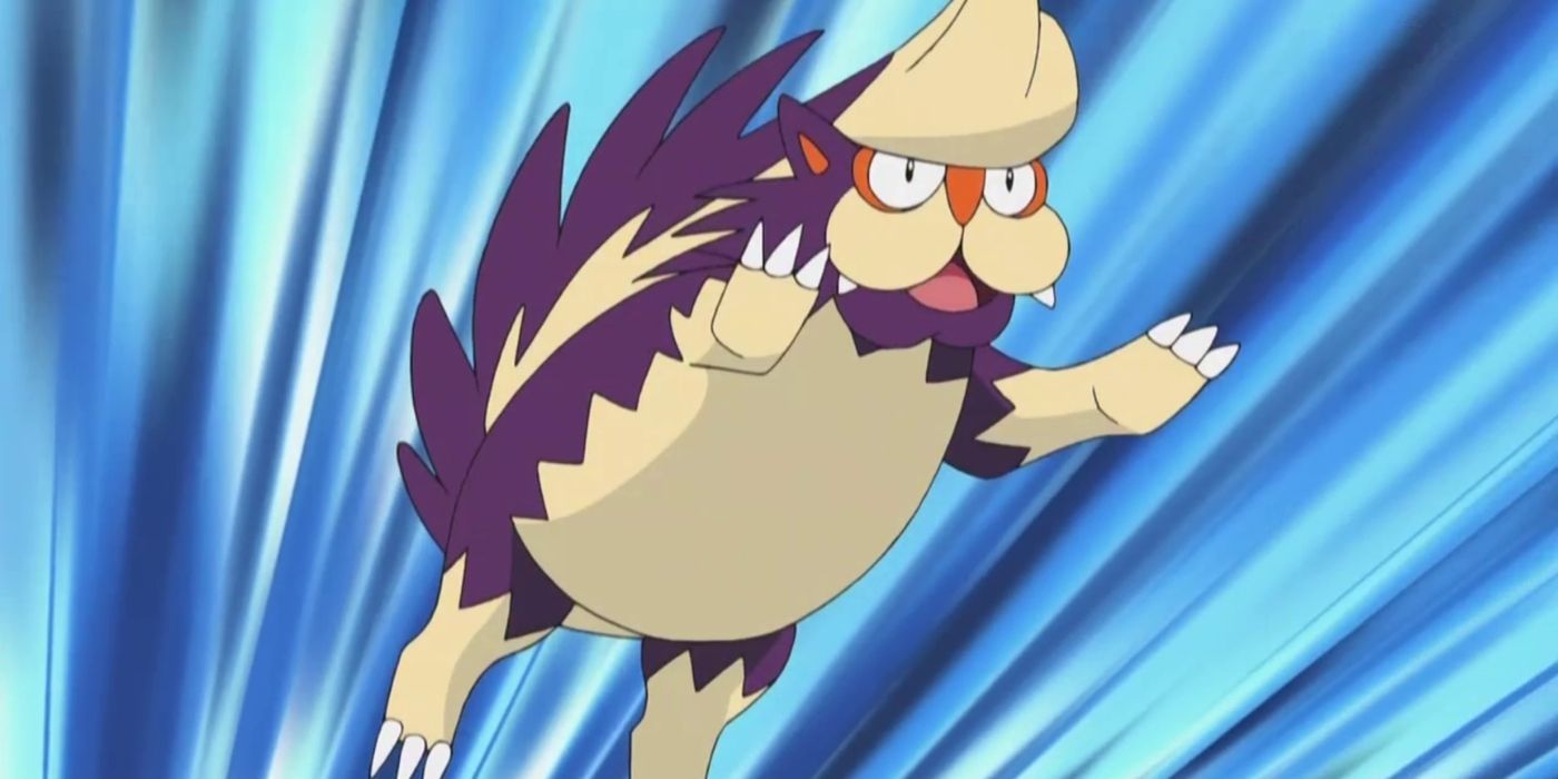 Jeremiah's Skuntank jumping into battle in the Pokémon anime