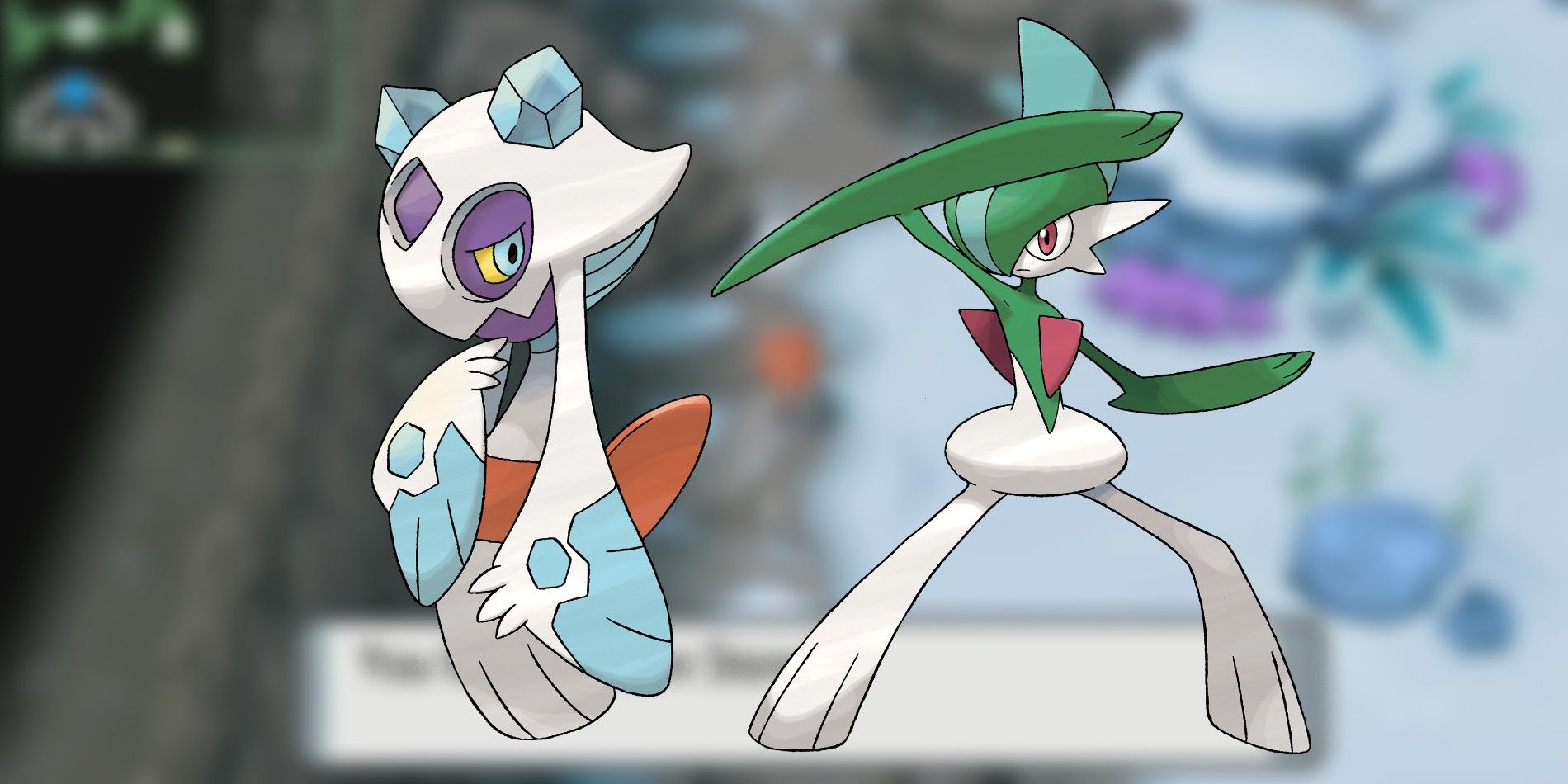 Artwork of Froslass and Gallade in Pokémon Brilliant Diamond and Shining Pearl