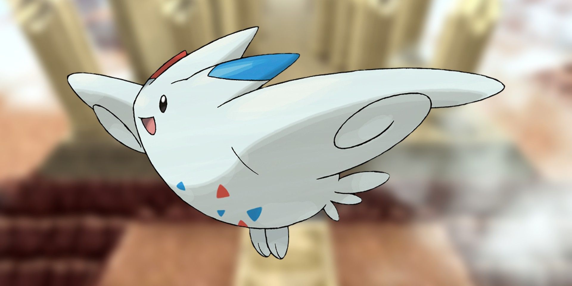 Togekiss on a background of Spear Pillar in Pokemon Brilliant Diamond and Shining Pearl