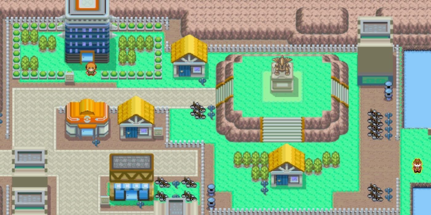 Eterna City as seen from above in Pokémon D&amp;P