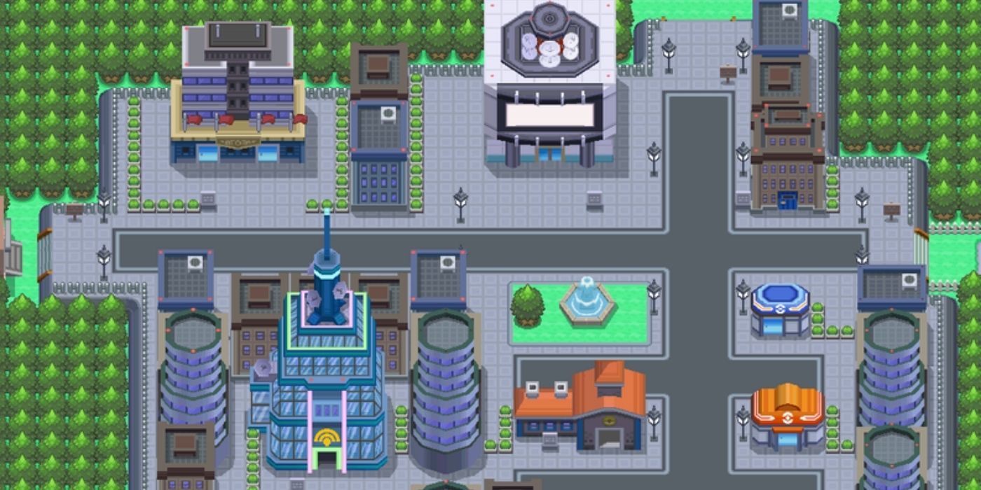 Jubilife City as seen from above in Pokémon D&amp;P