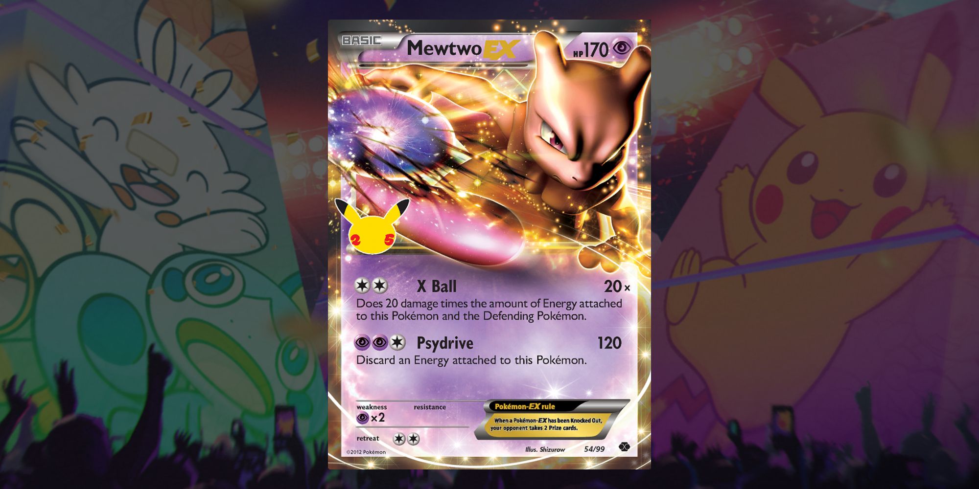 Image of purple Pokemon TCG Celebrations Mewtwo card.