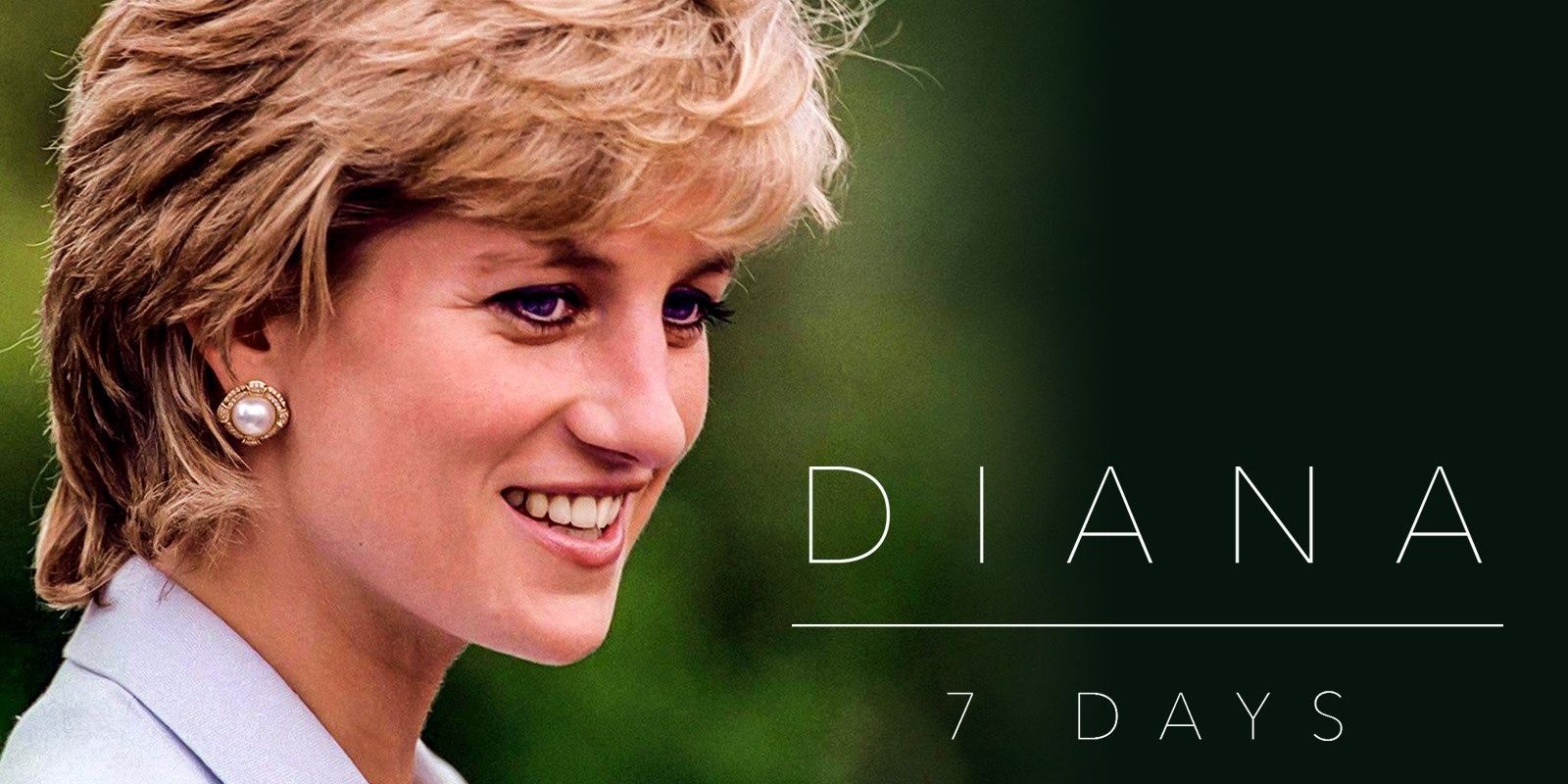 Poster for Diana 7 Days featuring a side shot of Princess Diana smiling