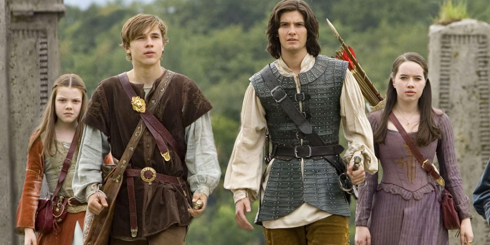 Prince Caspian leads three child warriors into battle in The Chronicles of Narnia: Prince Caspian.