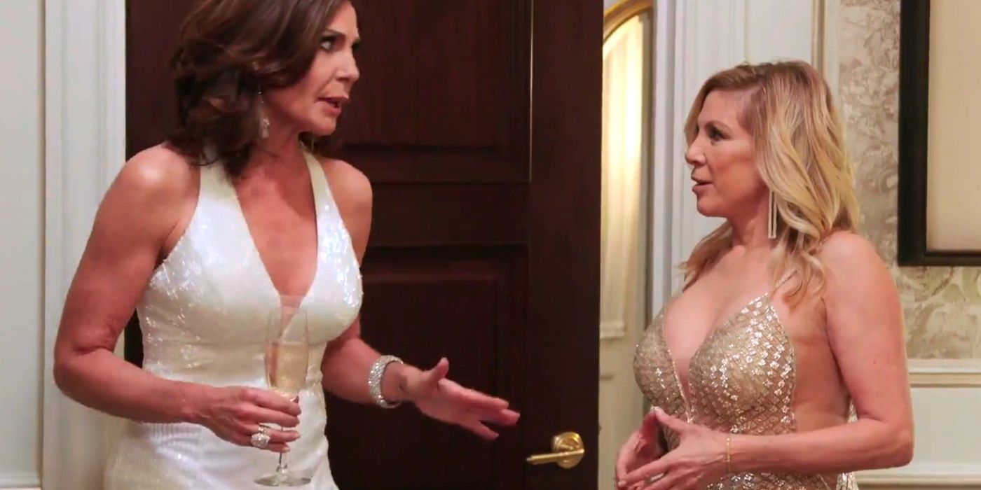 Luann and Ramona fighting while wearing fancy dresses on RHONY