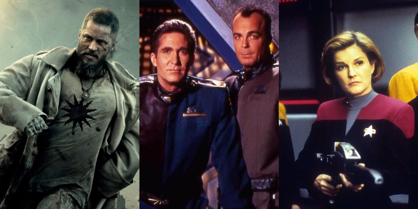 Three side by side images from Raised by wolves, Babylon 5 and Voyager.