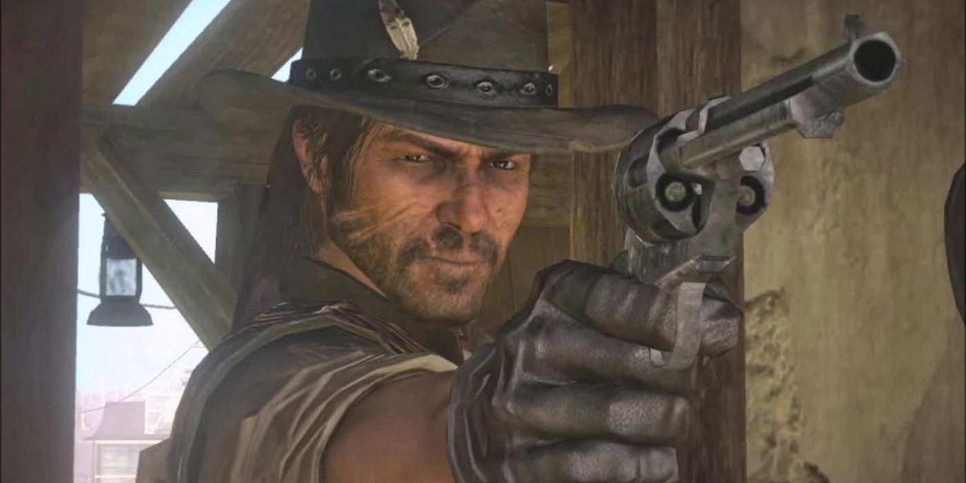 Red Dead Redemption John Marston pointing revolver. 