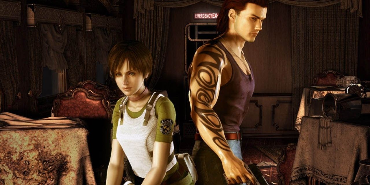 Resident Evil Zero's Rebecca and Billy stand back to back 