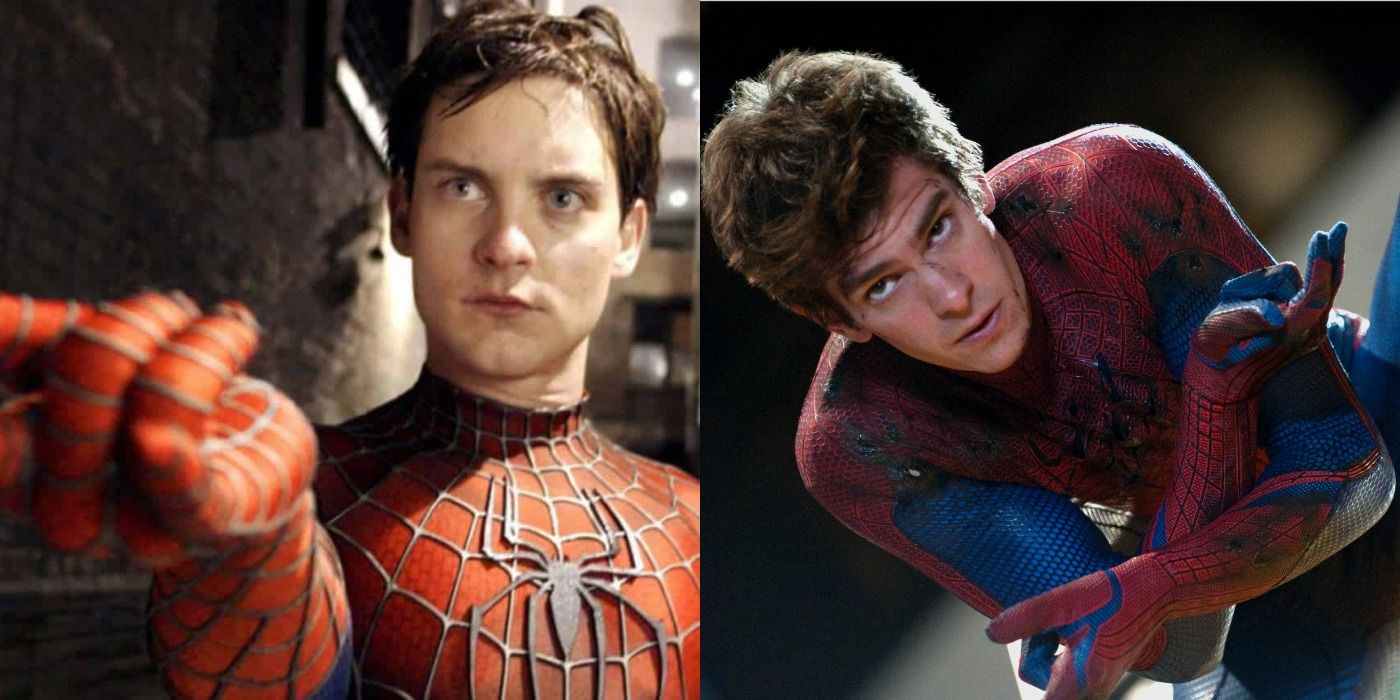 Tobey Maguire and Andrew Garfield in Spider-Man 2 and The Amazing Spider-Man