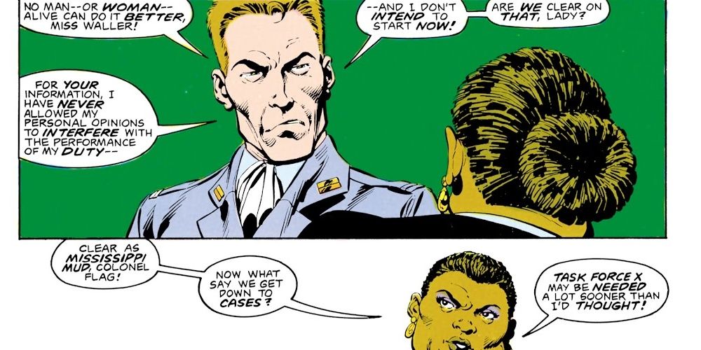 Rick Flag talking to Amanda Waller in DC comics