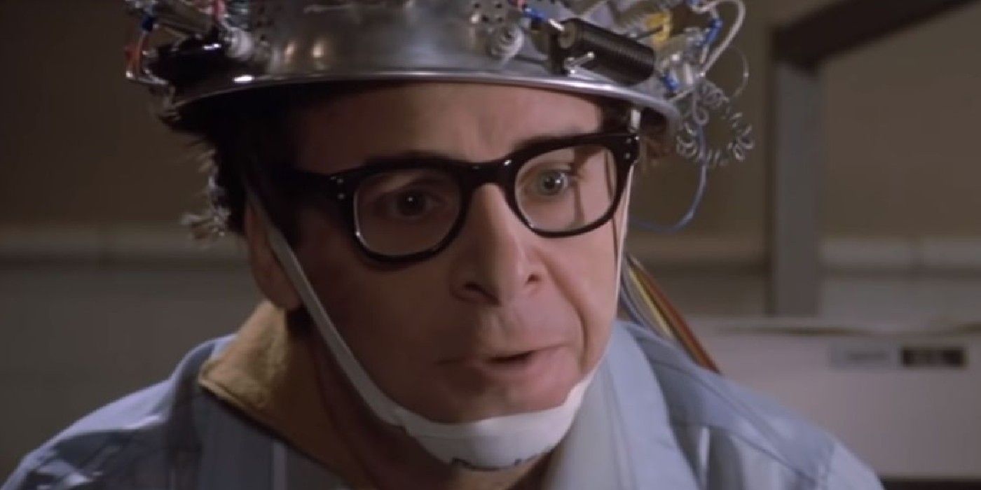 Rick Moranis wearing a thing on his head in Ghostbusters