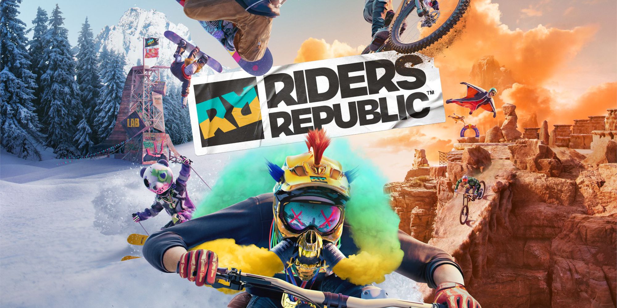 Riders Republic riders, smoke, and title
