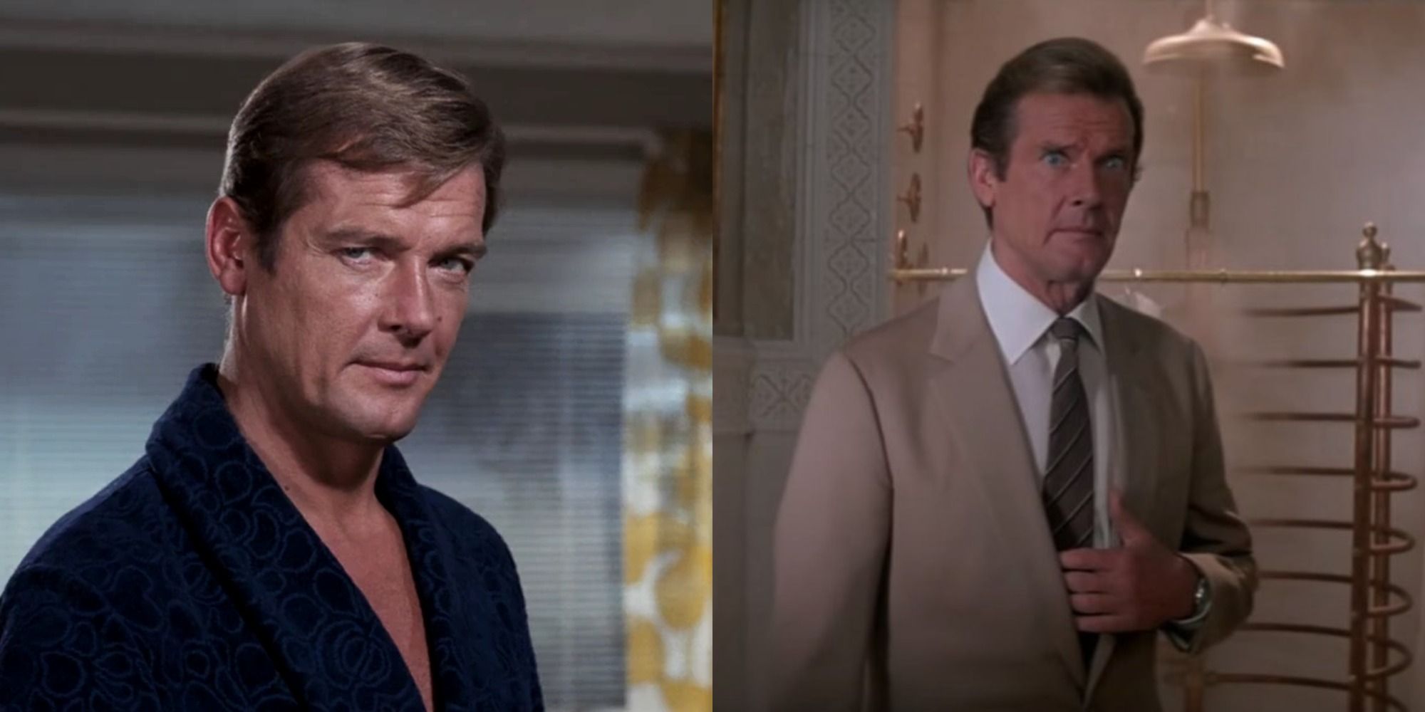 Split image of Roger Moore as James Bond in Live and Let Die and A View to a Kill