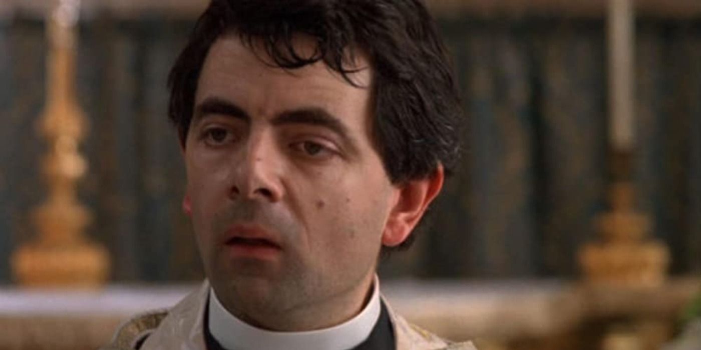 Father Gerald looks confused in Four Weddings and a Funeral