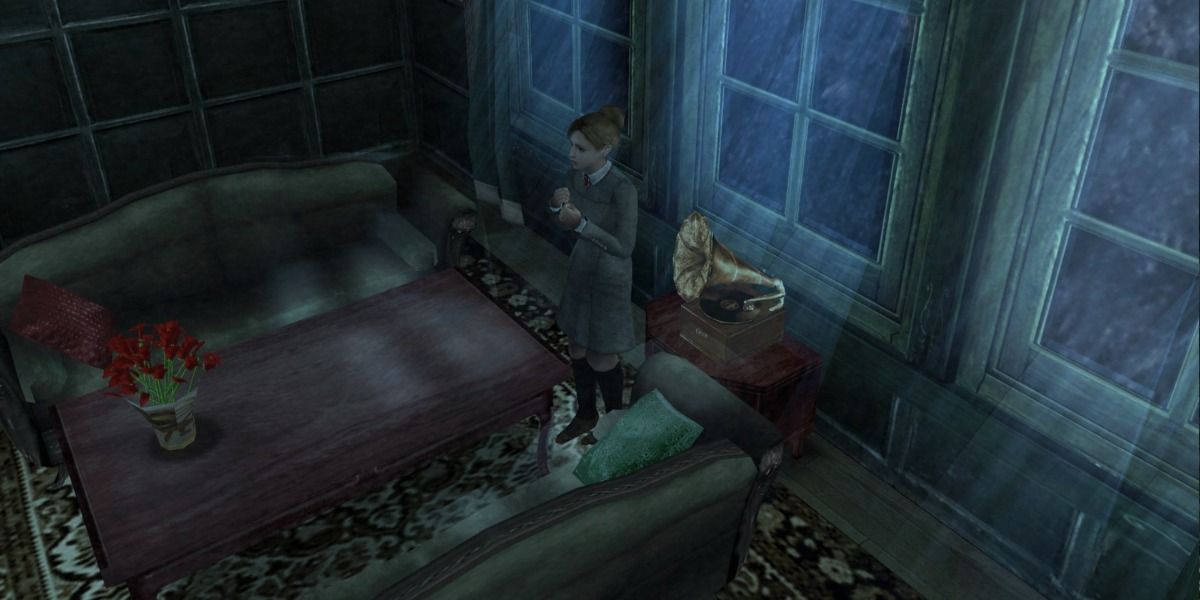Jennifer stands in a dark living room in Rule of Rose (2006)
