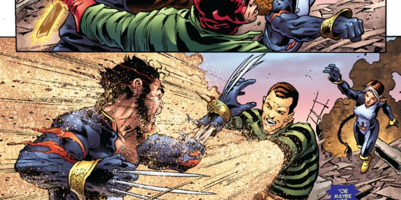 Sandman attacks Wolverine in House Of M comics.