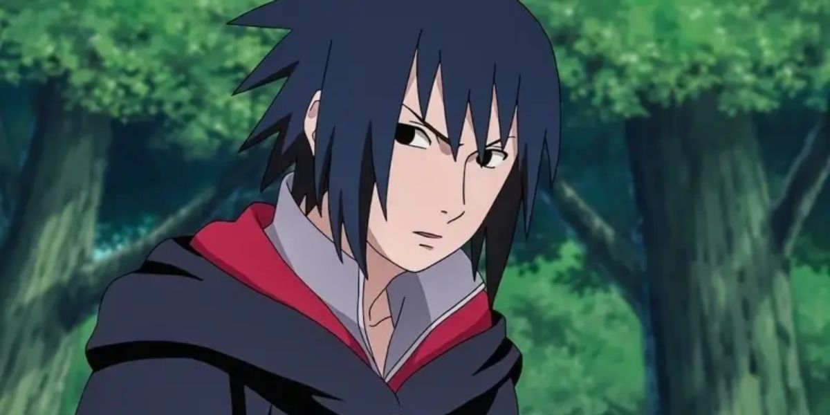Sasuke looks sideways in Naruto.