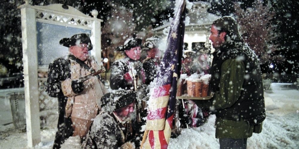 Scene from The Battle of Stars Hollow episode of Gilmore Girls in the snow