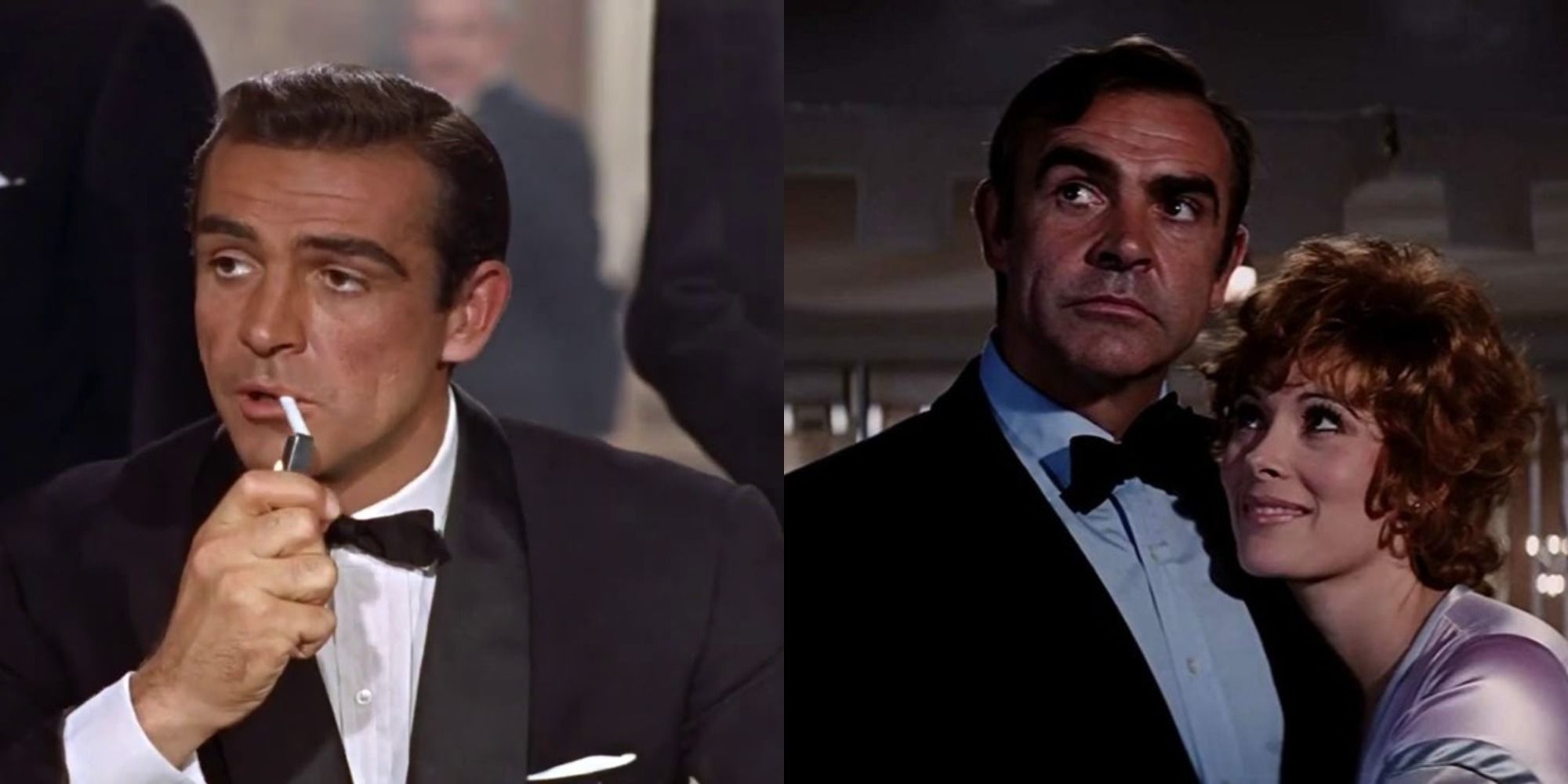 Split image of Sean Connery as James Bond in Dr. No and Diamonds Are Forever