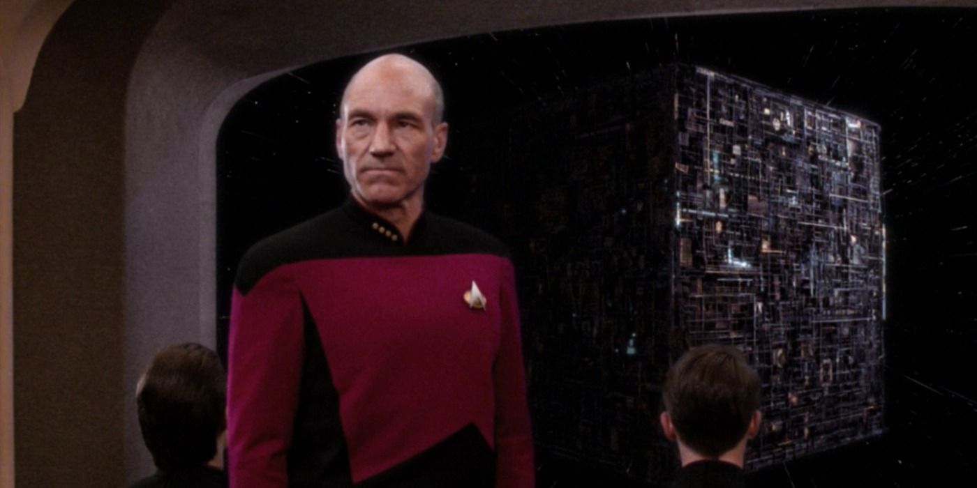 Captain Picard facing the Borg in Best of Both Worlds part 1