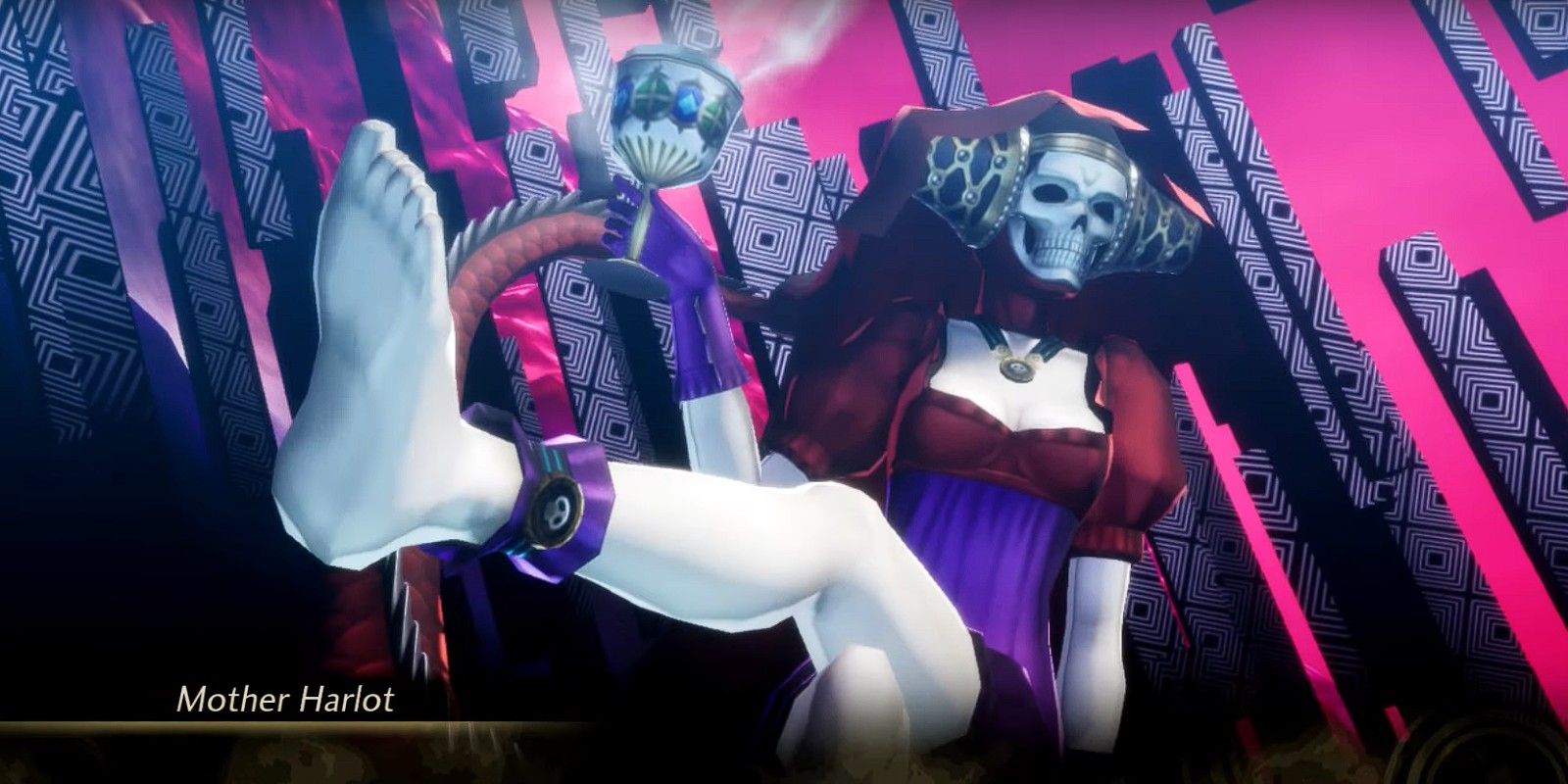 Mother Harlot taunts the player before the boss fight in Shin Megami Tensei V