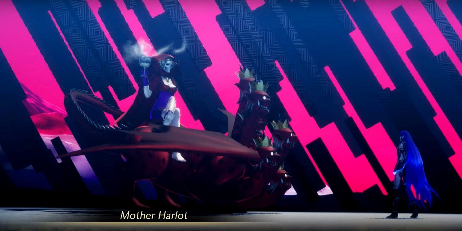 The player confronts Mother Harlot boss in Shin Megami Tensei V