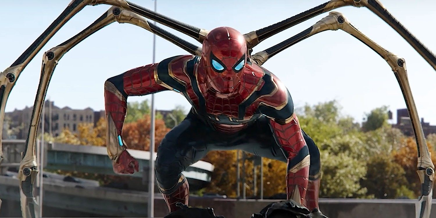 SSpider-man uses his Iron Spider suit in battle in Spider-Man: No Way Home.