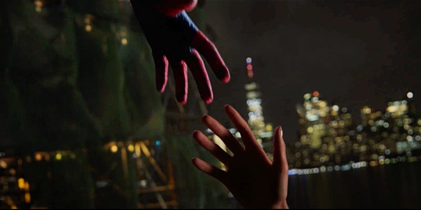 Spider-Man reaches for MJ in Spider-Man No Way Home.
