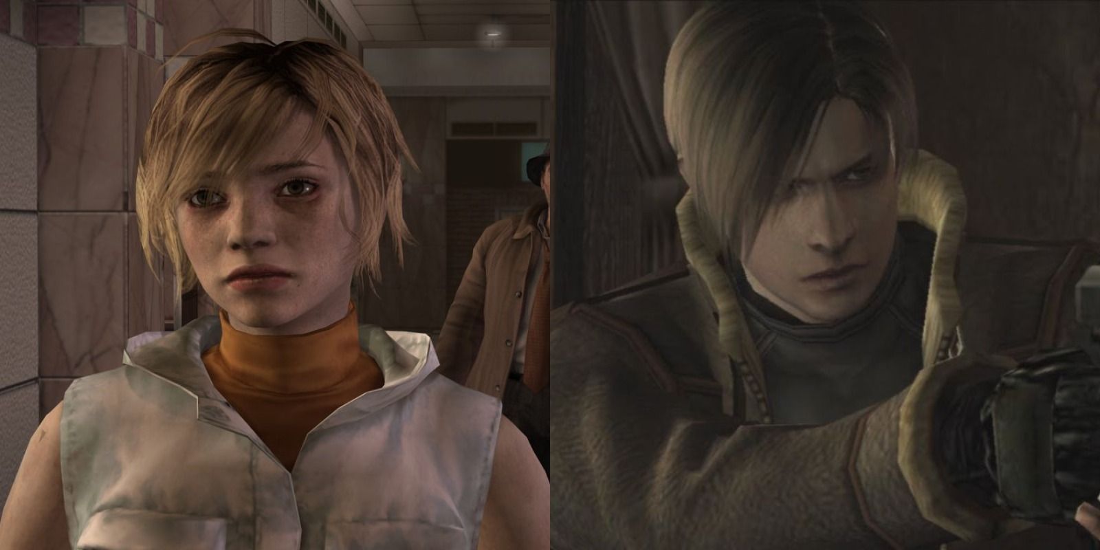 Split image of Heather from Silent Hill 3 and Leon from Resident Evil 4